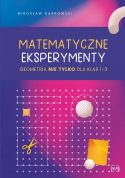Zdjęcie okładki książki, pt. "Matematyczne eksperymenty" - siatka geometryczna z porozrzucanymi na niej figurami