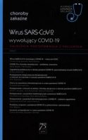 Zdjęcie okładki książki, pt. "Wirus SARS-CoV-2 wywołujący COVID-19" - zwarty blok tekstu pisany białymi literami na czarnym tle.