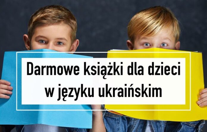 Baner informacyjny z tekstem: Darmowe książki dla dzieci w języku ukraińskim.