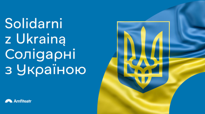 Baner informacyjny z tekstem: Solidarni z Ukrainą.