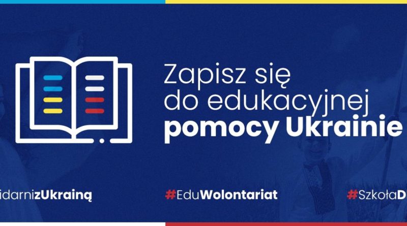 Baner informacyjny z tekstem: Zapisz się do edukacyjnej pomocy Ukrainie.