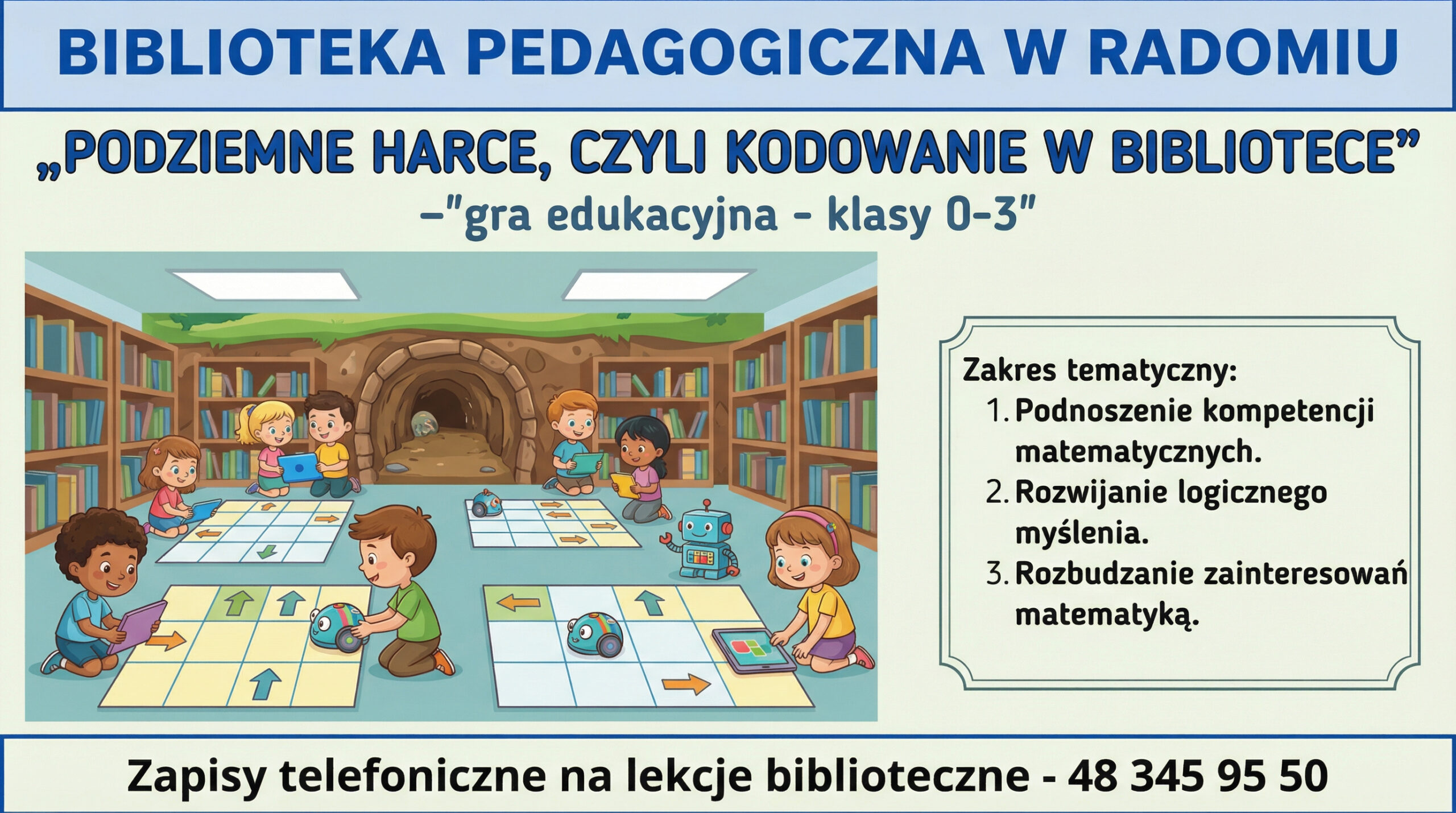 Infografika - gra biblioteczna- Podziemne harce, czyli kodowanie w bibliotece.