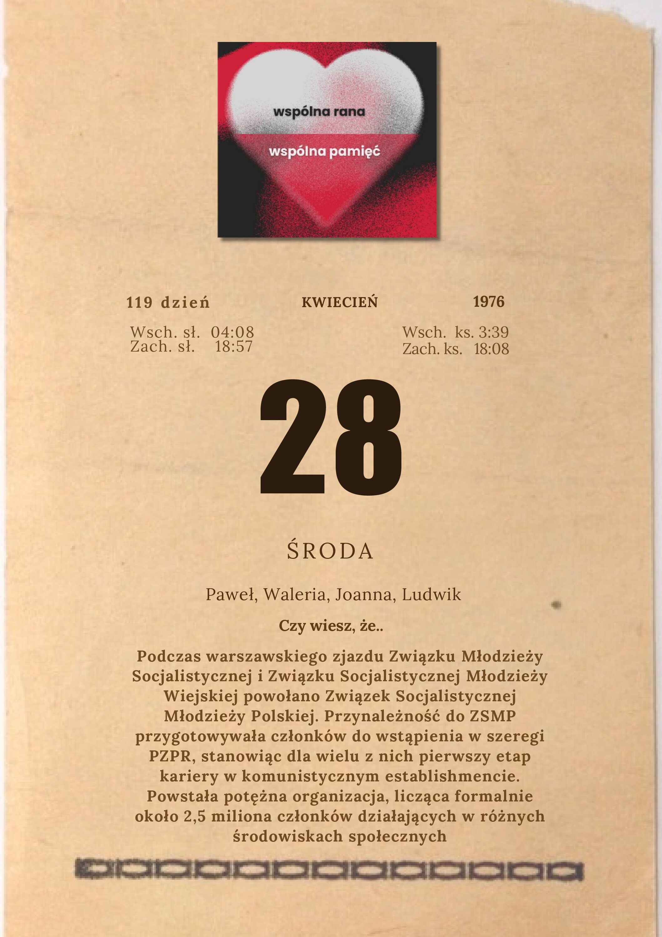 kartka z kalendarza - kwiecień - 1976