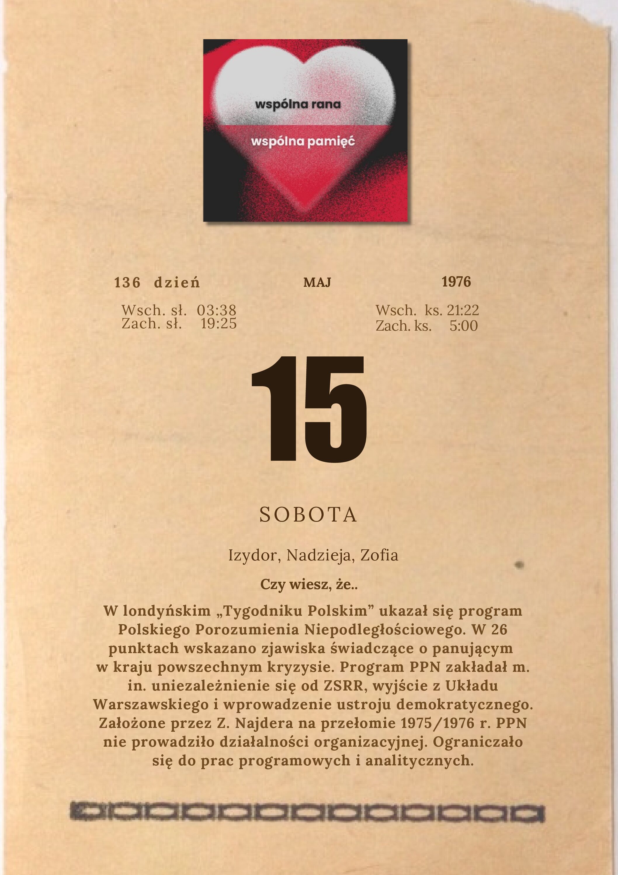 kartka z kalendarza - maj - 1976