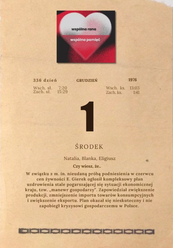 kartka z kalendarza grudzień 1976 roku