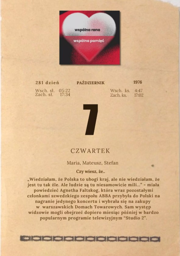 kartka z kalendarza październik 1976 roku